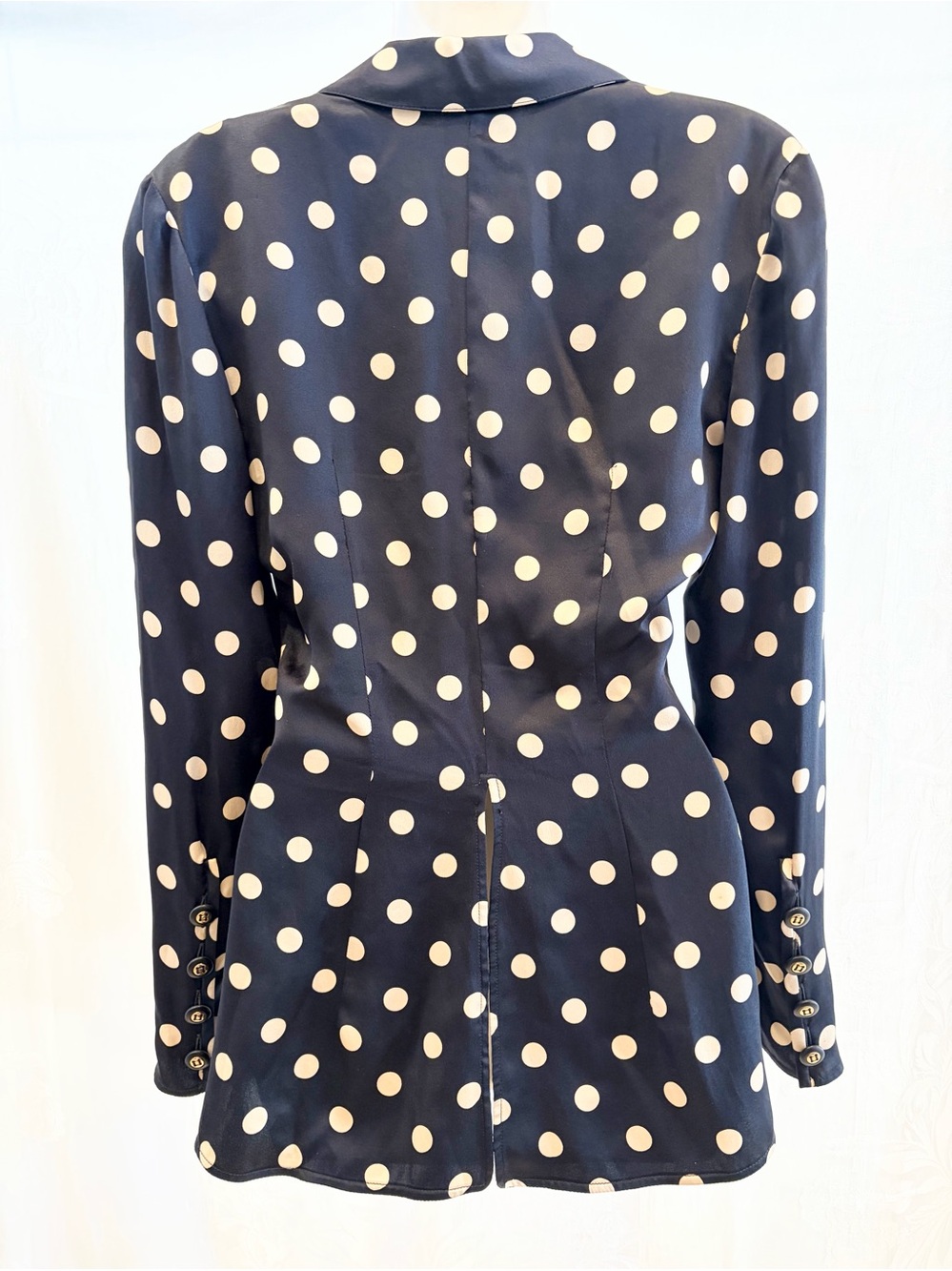 VTG Valentino Black Ivory Dot Silk Charmeuse Blouse US 4 1990's SuperModel Style - Picture 6 of 9